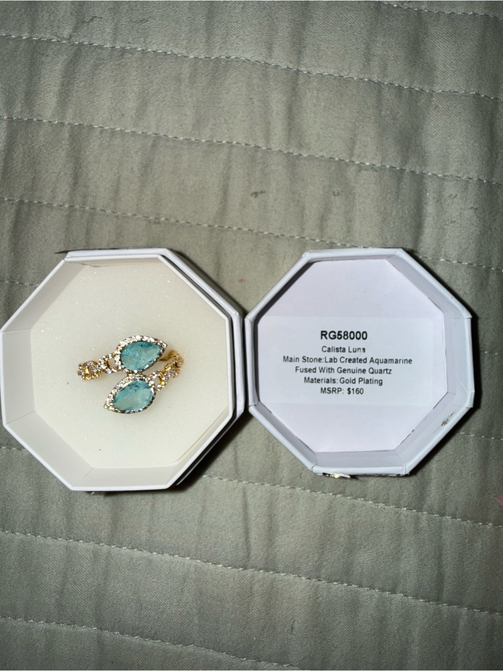 Calista Luna Gold-Plated Ring with Light Blue Aquamarine Stones